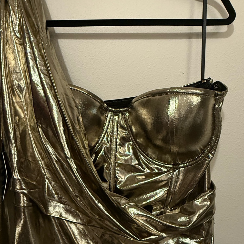 Silver Asymmetrical Ruched Gown with Slit for Cocktail - Picture 7 of 13